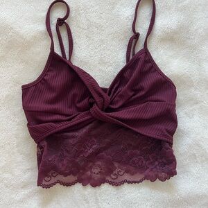 Burgundy Lace Cropped Tank Top